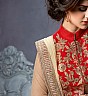 Embroidered Red Cream Semi Stitched Salwar Kameez - Online Shopping India