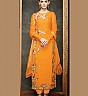 Meera Bright Orange Embroidered  Semi Stitched Dress - Online Shopping India