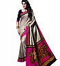Off White Brown Pattu Silk Printed Saree - Online Shopping India