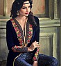 Designer Velvet  Straight Semi Stitched Royal Blue Salwar Kameez - Online Shopping India