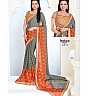 Grey Orange  Georgette Printed Saree - Online Shopping India