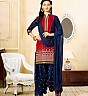 Maroon Blue Semi Stitched Salwar Kameez With Dupatta - Online Shopping India