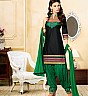 Black Green Semi Stitched  Salwar Kameez With Dupatta - Online Shopping India