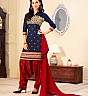 Blue Red Semi Stitched  Salwar Kameez With Dupatta - Online Shopping India
