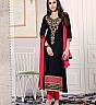 Straight Semi Stitched Black Pink Salwar Kameez With Dupatta - Online Shopping India