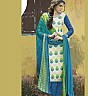 Bhagalpuri Silk Cream Blue Semi Stitched Dress - Online Shopping India