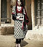 Bhagalpuri Silk White Black Semi Stitched Dress - Online Shopping India