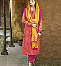 Bhagalpuri Silk Yellow Pink Semi Stitched Dress - Online Shopping India