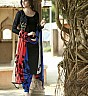 Bhagalpuri Silk Black Blue Semi Stitched Dress - Online Shopping India