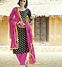 Bhagalpuri Silk Black pink Semi Stitched Dress - Online Shopping India