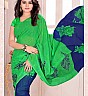 Bansi  Vichitra Georgette Printed Green Saree - Online Shopping India