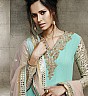 Georgette Semi Stitched Sky Blue Beige Salwar Kameez With Plazo - Online Shopping India