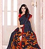 Bansi  Vichitra  Georgette Printed Black Saree - Online Shopping India